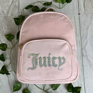 Juicy Couture Pink Velvet Velour Felt Rhinestone Backpack NEW Y2K Handbag Bag